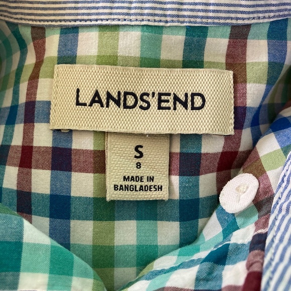 Boy’s size 8 Lands’ End long sleeved checked button down dress shirt - Picture 3 of 4